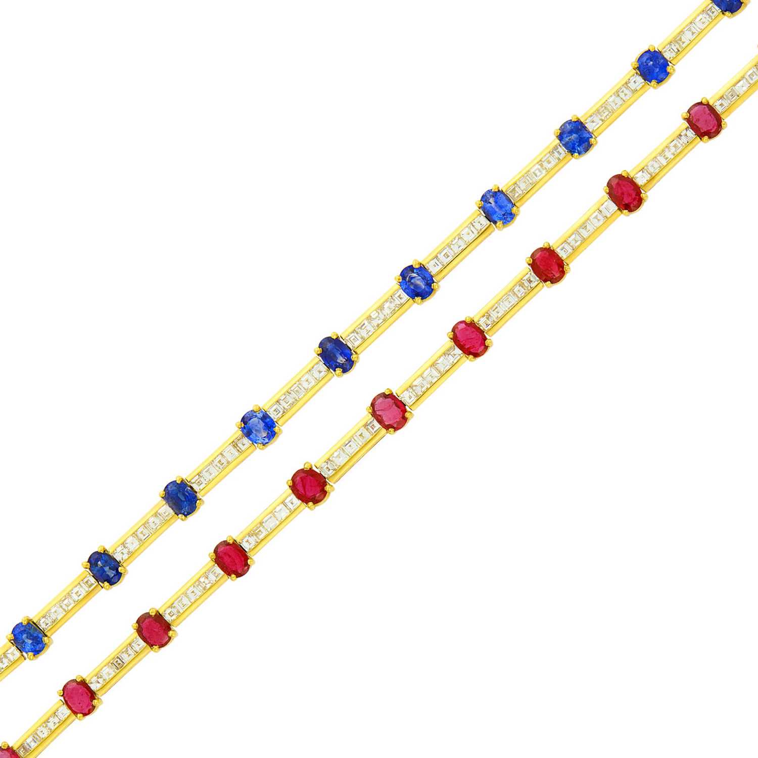 Lot 15 - Pair of Gold, Ruby, Sapphire and Diamond Bracelets