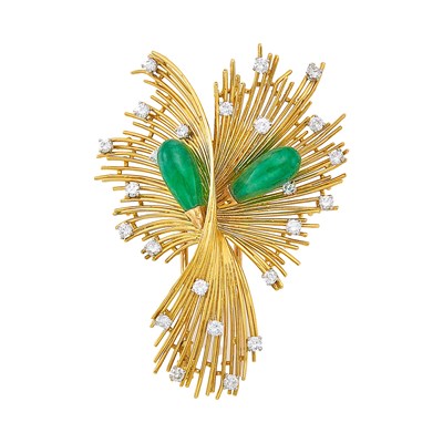 Lot 1252 - Gold, Jade and Diamond Clip-Brooch, France