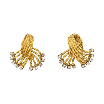 Lot 1058 - Pair of Gold and Diamond Spray Earclips