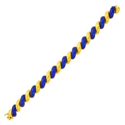 Lot 8 - Gold and Blue Enamel San Marco Link Bracelet