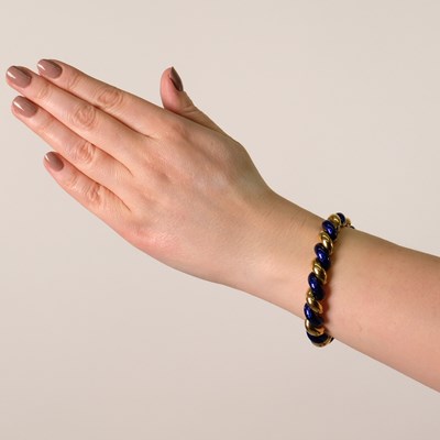 Lot 8 - Gold and Blue Enamel San Marco Link Bracelet