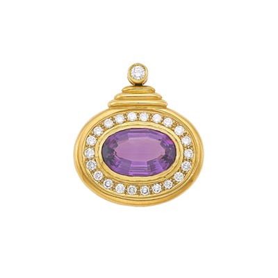 Lot 1039 - Gold, Amethyst and Diamond Pendant