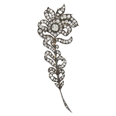 Lot 181 - Antique Gold, Silver and Diamond Feather Brooch