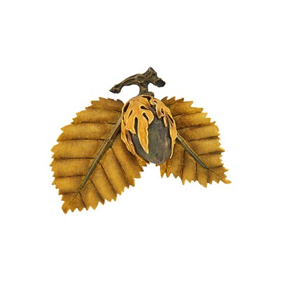 Lot 1050 - Buccellati Two-Color Gold and Silver Acorn Clip-Brooch