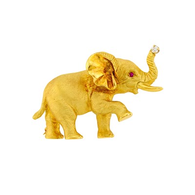 Lot 2027 - Scully & Scully Gold and Diamond Elephant Brooch