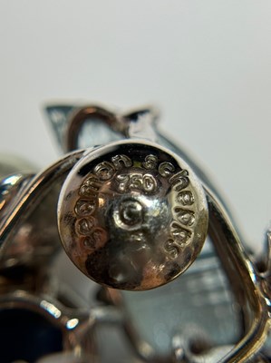 Lot 69 - Seaman Schepps Pair of White Gold, Carved Colored Stone and Semi-Baroque Cultured Pearl Earrings