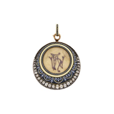 Lot 1049 - Antique Silver, Gold, Diamond and Enamel Mourning Locket