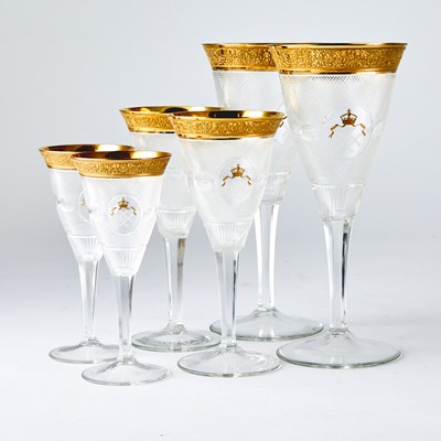 Lot 1103 - Moser Gilt-Decorated Glass "Splendid" Pattern Partial Stemware Service with Crests