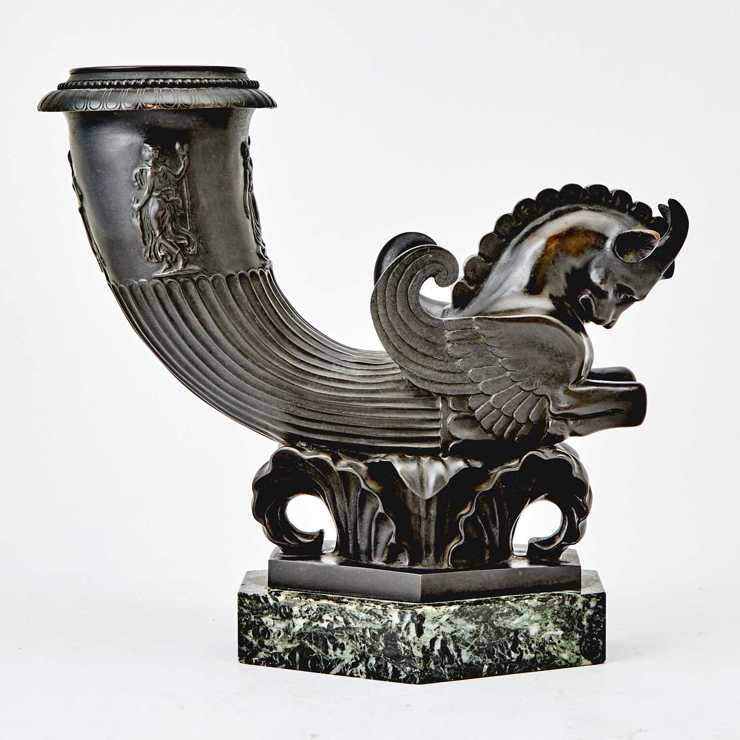 Lot 576 - Italian Grand Tour Patinated Bronze Rhyton Vase