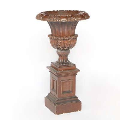 Lot 267 - American Sewer Tile Pottery Garden Urn and Pedestal