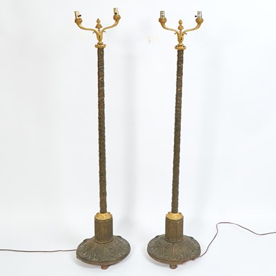 Lot 211 - Pair of Caldwell Style Gilt-Bronze and Composite Floor Lamps