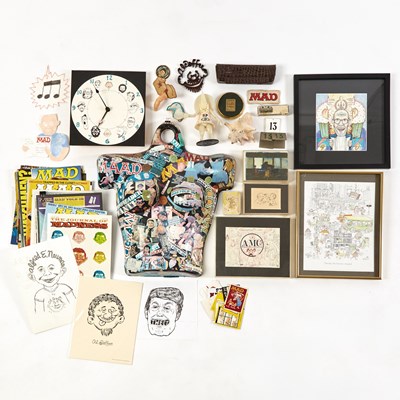 Lot 443 - A group of odds and ends, including original artwork, home-made decorations and MAD memorabilia