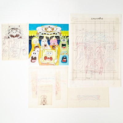 Lot 390 - A group of preliminary notes and sketches for a Fold-In published in SpongeBob Comics