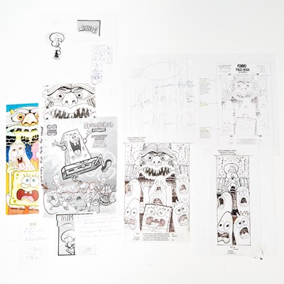 Lot 390 - A group of preliminary notes and sketches for a Fold-In published in SpongeBob Comics