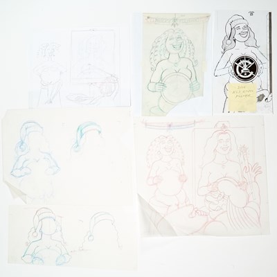 Lot 407 - Production sketches and tracings for the NCS Christmas party poster