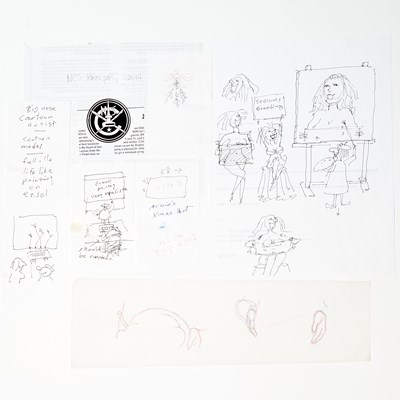 Lot 407 - Production sketches and tracings for the NCS Christmas party poster