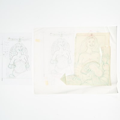 Lot 407 - Production sketches and tracings for the NCS Christmas party poster
