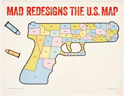 Lot 434 - A pro-gun control rear cover illustration - "MAD redesigns the U.S. map"