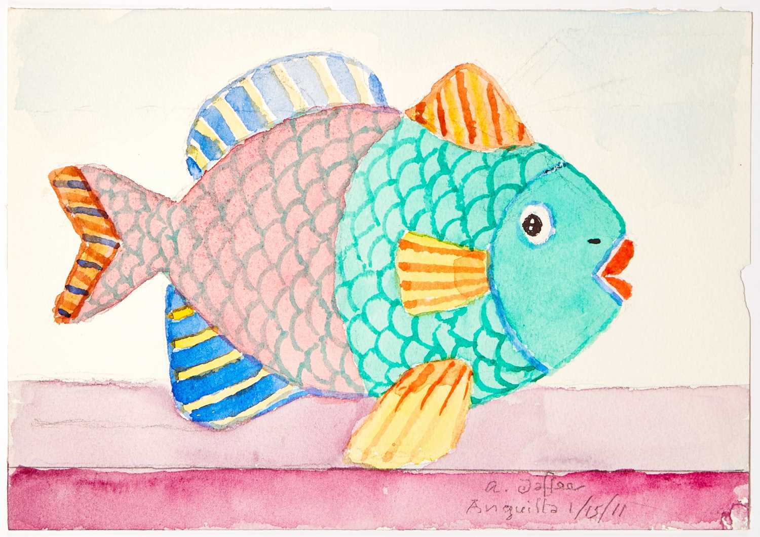 Lot 397 - Jaffee paints a tropical fish while on vacation in Anguilla
