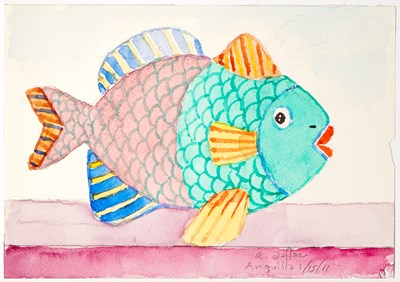 Lot 397 - Jaffee paints a tropical fish while on vacation in Anguilla