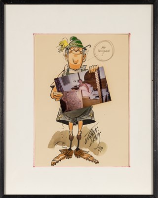 Lot 359 - A self-portrait of Jack Davis, holding a photograph of his "Roomie" Al Jaffee