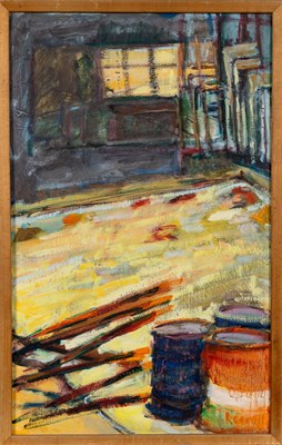 Lot 383 - A painting of an interior - an artist's studio