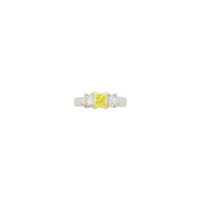 Lot 1076 - Platinum, Gold, Fancy Yellow Diamond and Diamond Ring