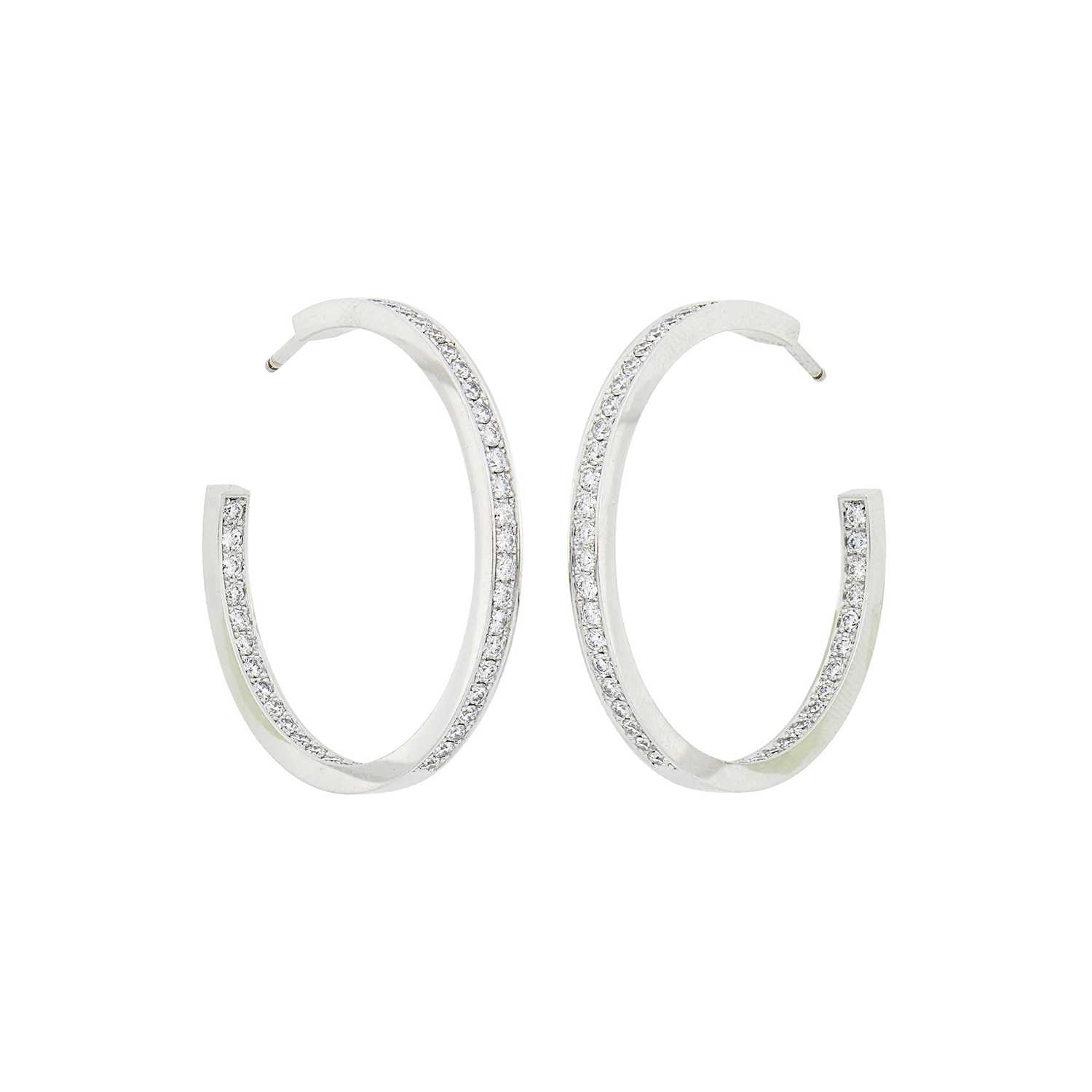Lot 132 - Cartier Pair of White Gold and Diamond Hoop Earrings
