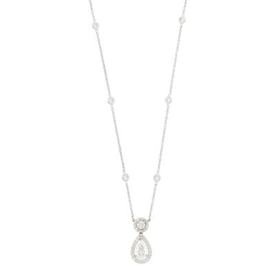 Lot 2074 - Platinum and Diamond Pendant-Necklace