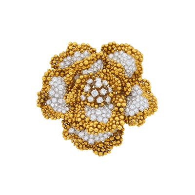 Lot 11 - David Webb Gold, Platinum and Diamond Flower Clip-Brooch