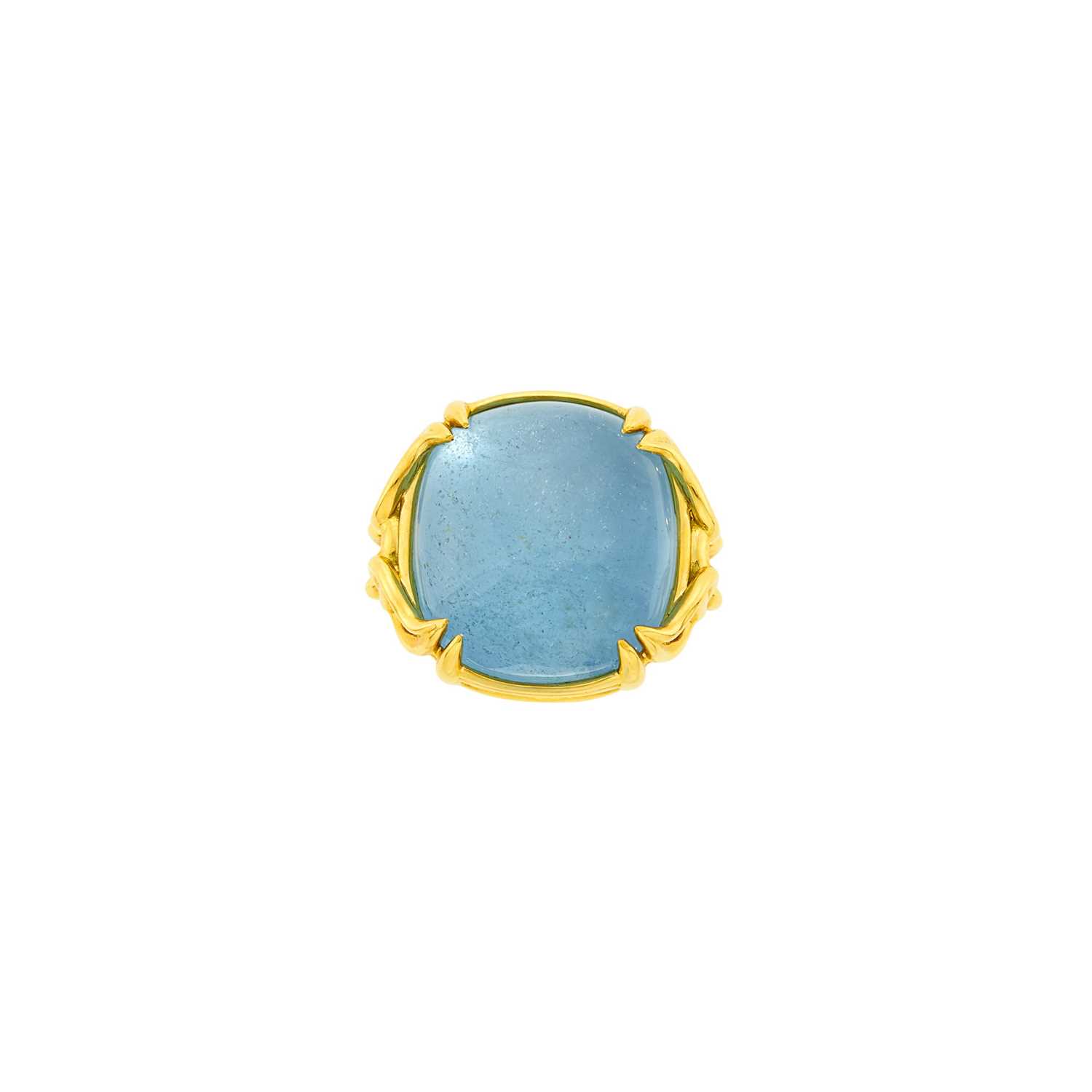 Lot 94 - Seaman Schepps Gold and Cabochon Blue Topaz Ring