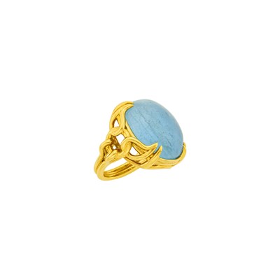 Lot 94 - Seaman Schepps Gold and Cabochon Blue Topaz Ring