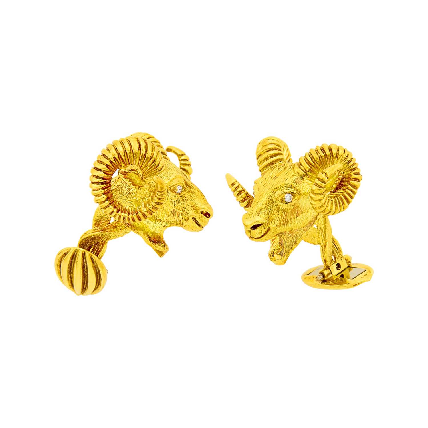 Lot 30 - Pair of Gold and Diamond Ram's Head Cufflinks