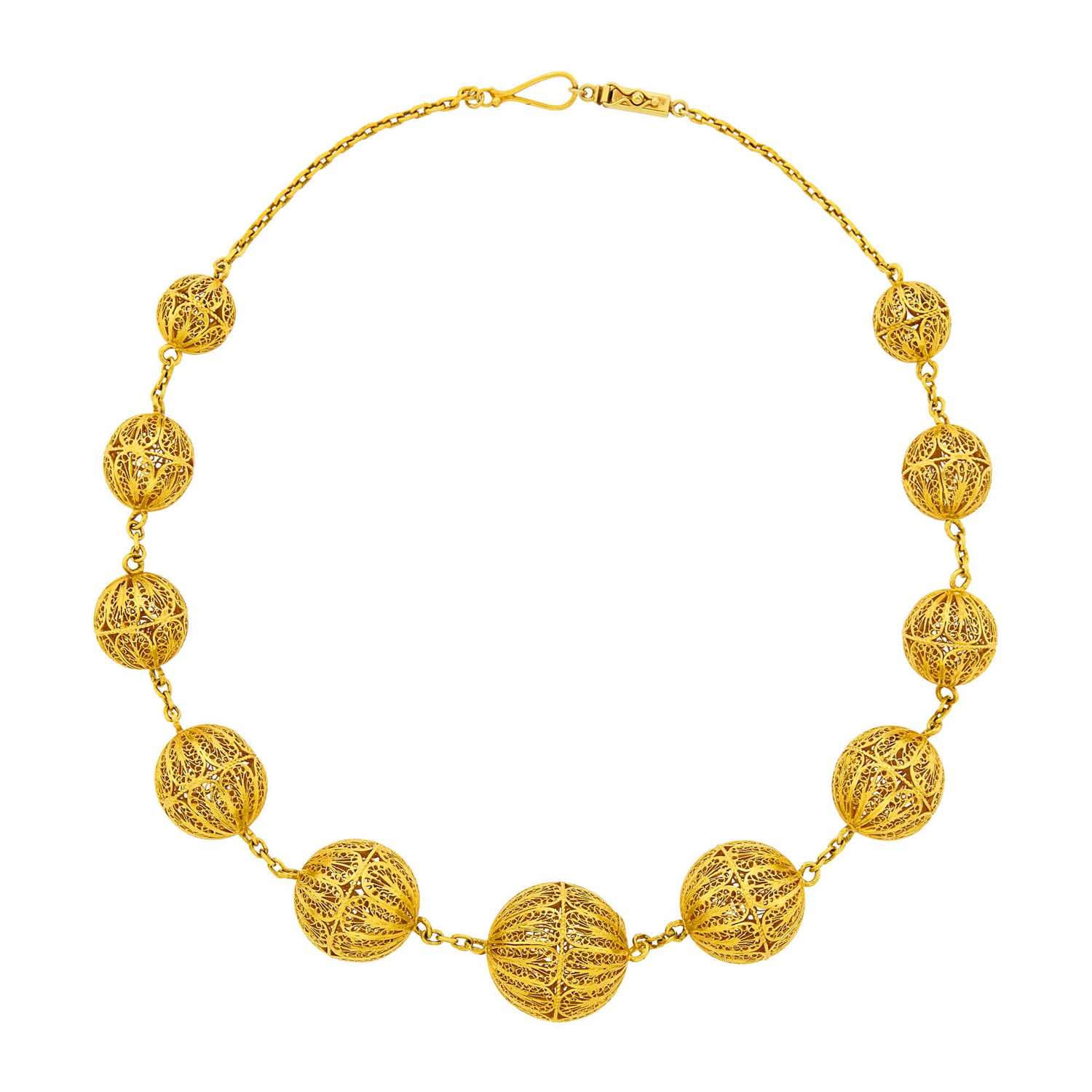 Lot 62 - High Karat Gold Filigree Ball Chain Necklace