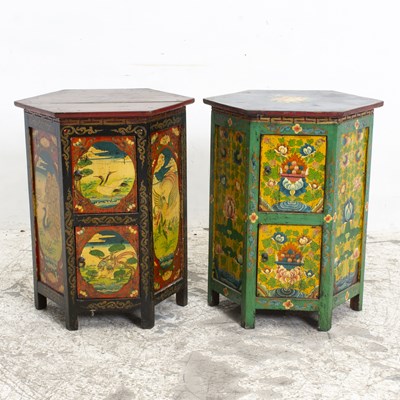 Lot 392 - Set of Two Chinese Painted Hexagonal Side Tables