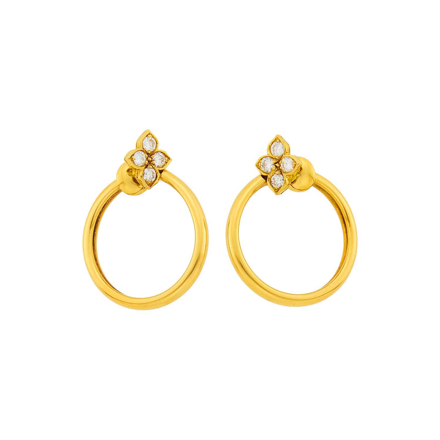Lot 37 - Cartier Pair of Gold and Diamond Hoop Earclips