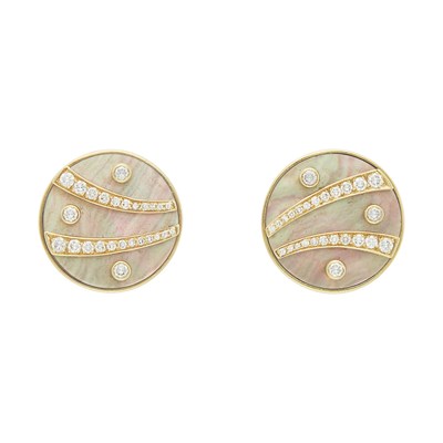 Lot 2051 - Pair of Gold, Abalone Shell and Diamond Earclips