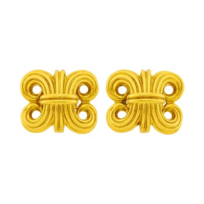 Lot 1151 - Lagos Pair of High Karat Gold Earclips