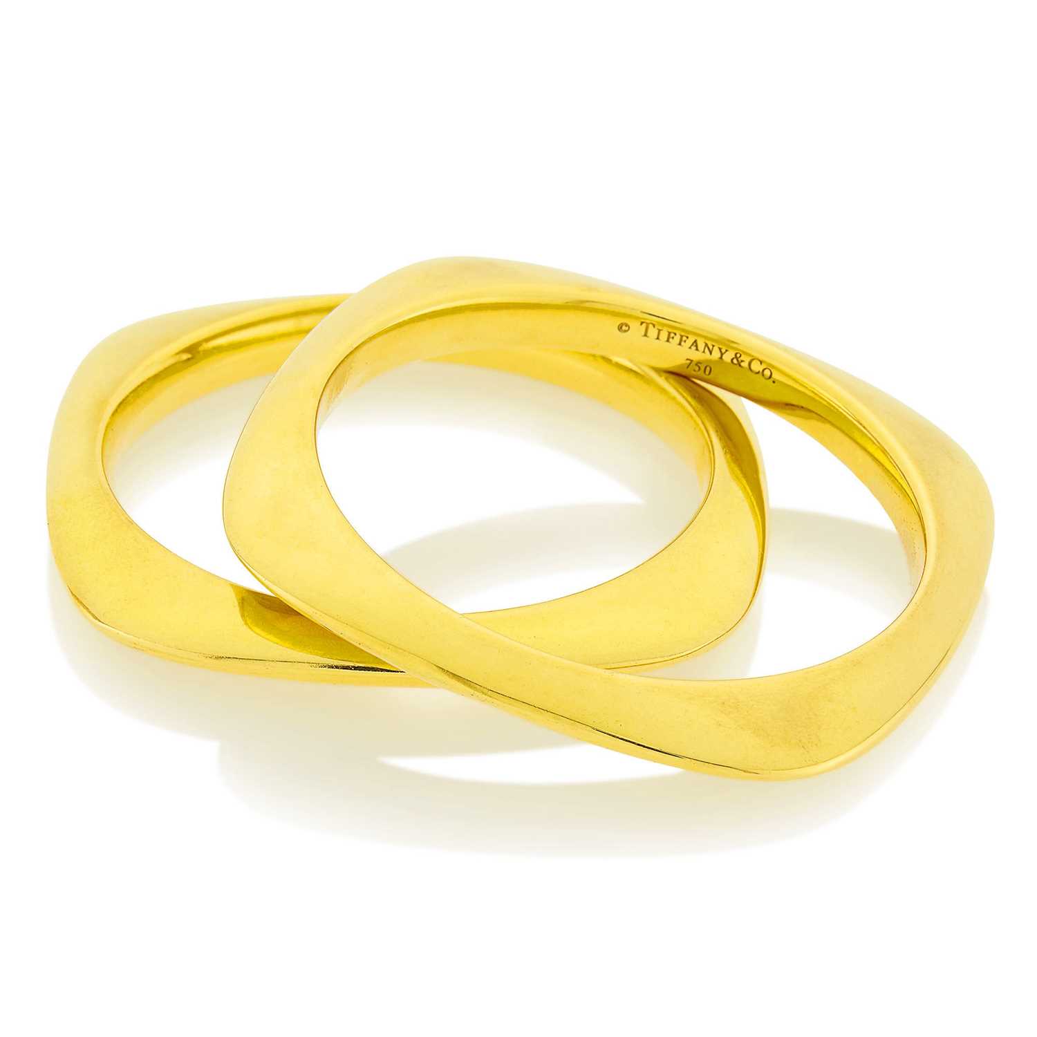 Lot 180 - Tiffany & Co. Pair of Gold Square Bangles Bracelets