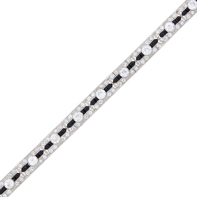 Lot 193 - Platinum, Diamond and Black Onyx Bracelet