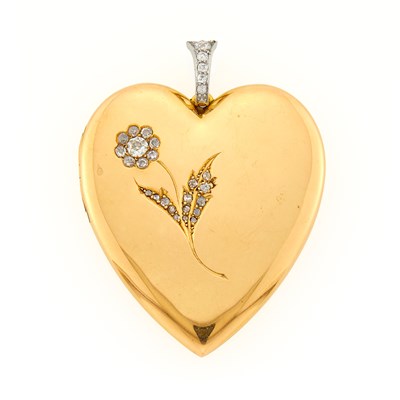 Lot 2184 - Antique Gold and Diamond Heart Locket Pendant