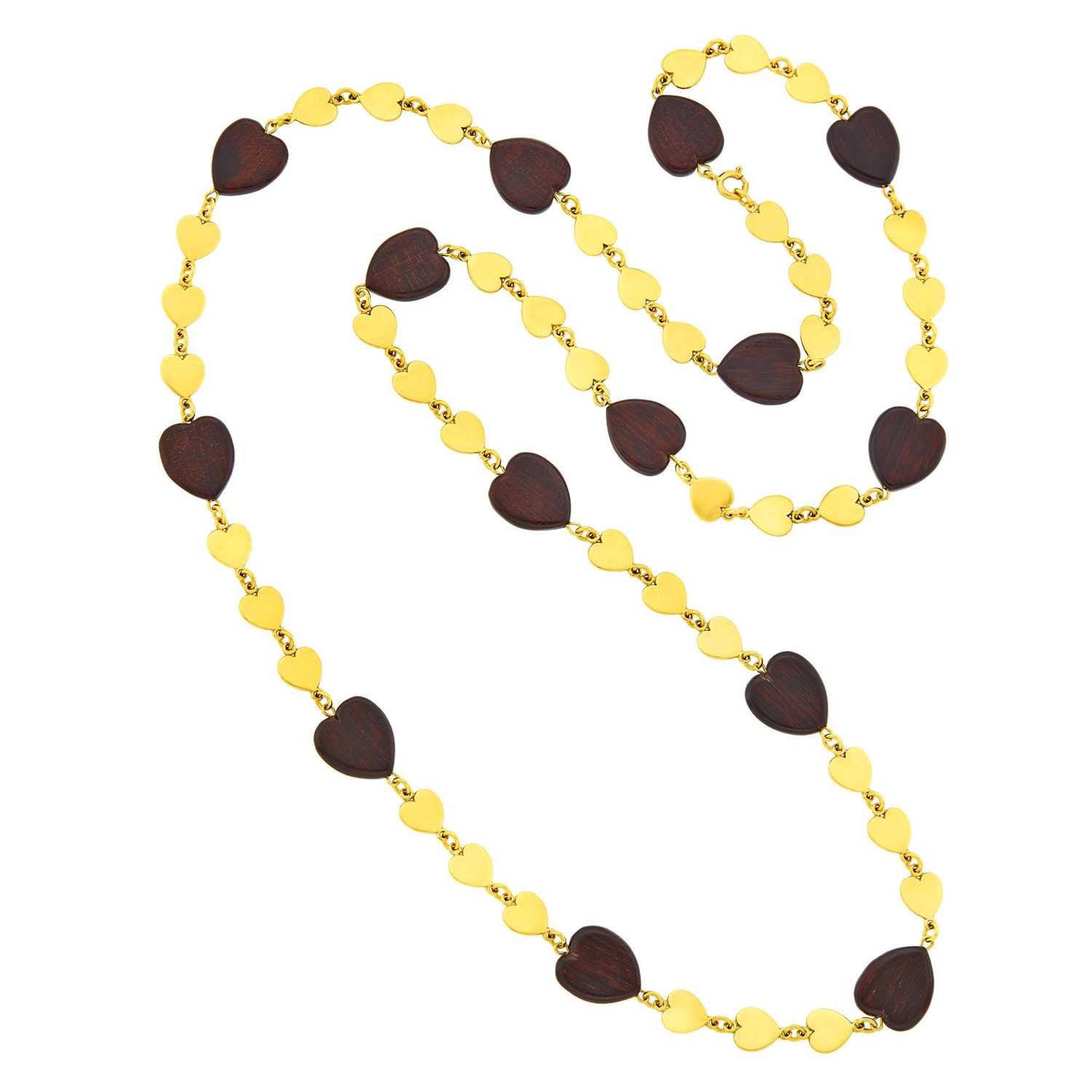 Lot 39 - Van Cleef & Arpels Long Gold and Wood Heart Chain Necklace