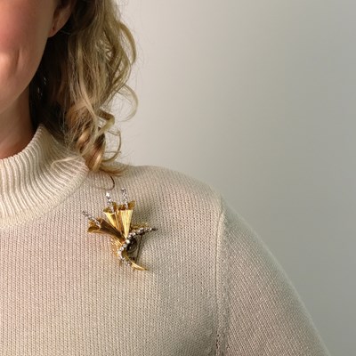 Lot 121 - Gold, Platinum and Diamond Clip-Brooch, France