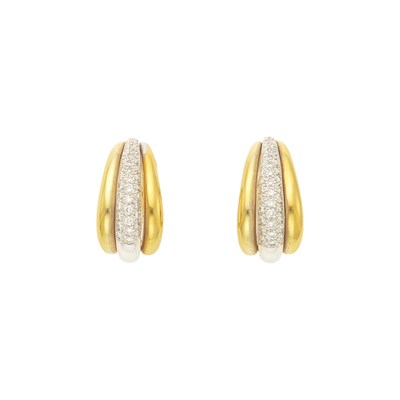 Lot 2018 - Pair of Two-Color Gold and Diamond Half-Hoop Earrings