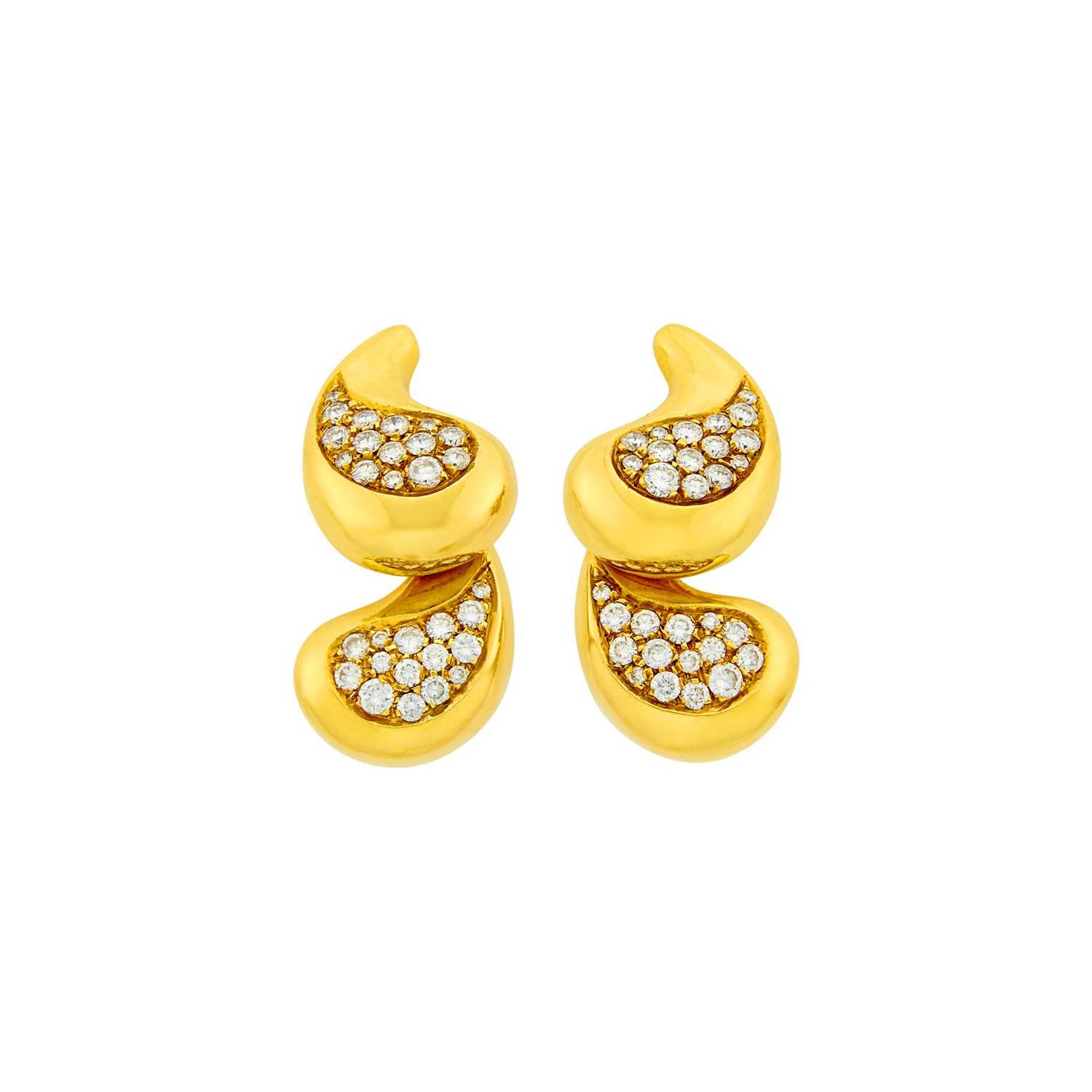 Lot 21 - Marina B Pair of Gold and Diamond Paisley Earclips