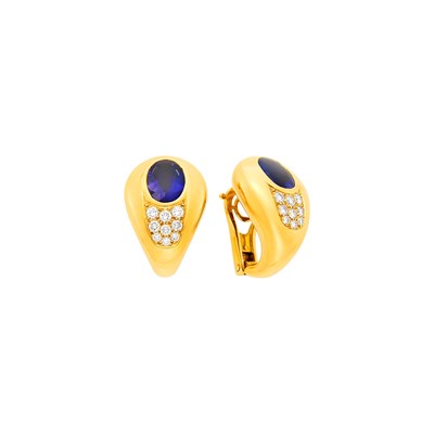 Lot 1134 - Mauboussin Pair of Gold, Iolite and Diamond 'Aloha' Earclips