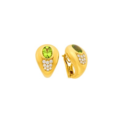 Lot 1142 - Mauboussin Paris Pair of Gold, Peridot and Diamond Earclips