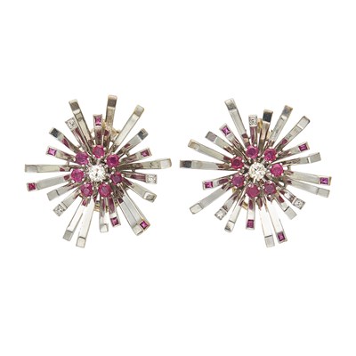 Lot 2301 - Pair of White Gold, Ruby and Diamond Earclips