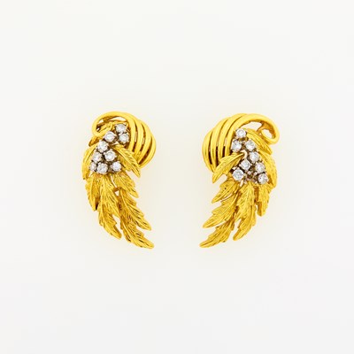 Lot 2003 - Pair of Gold and Diamond Leaf Earrings