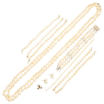 Lot 2282 - Group of Gold, Silver and Cultured and Baroque Cultured Pearl Jewelry